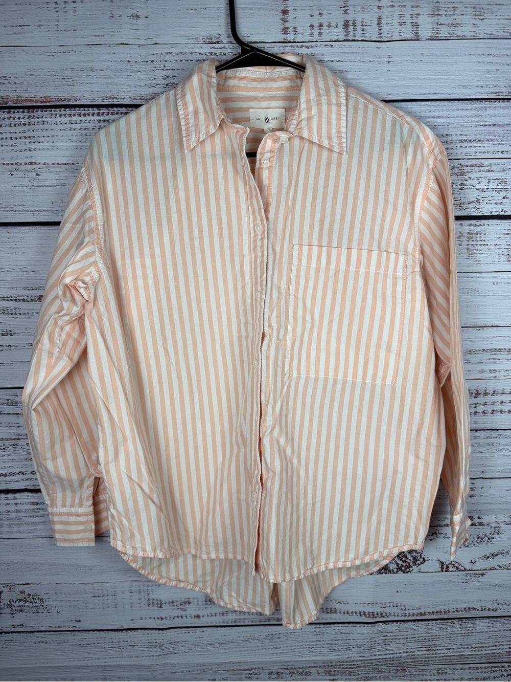 Lou & Grey Peach White Striped Button Down Shirt Petite SP